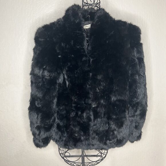 Vintage 1980s Dyed Black Rabbit Fur Jacket Women’s Size Medium - Picture 1 of 13